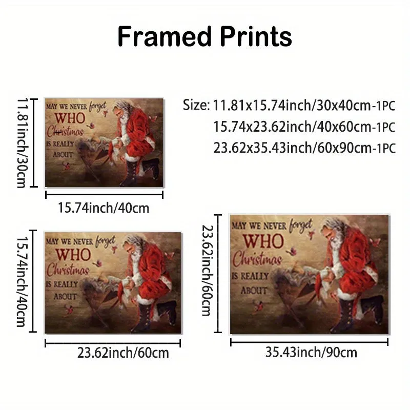 1pc Canvas Framed Christmas Wall Art May We Never Forget Who Christmas Is Really About Red Cardinal Santa Clause Christian Decorations