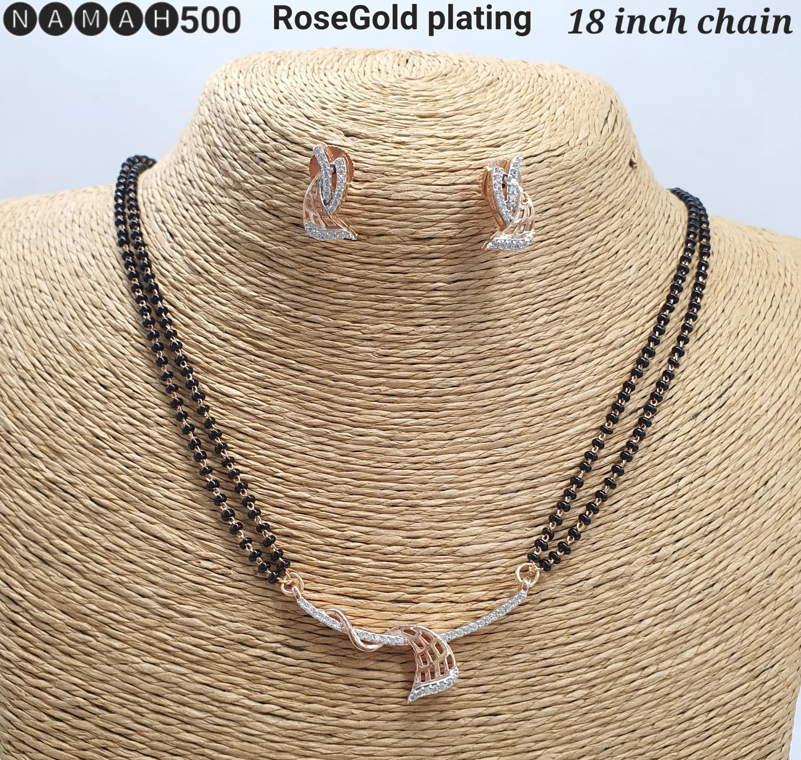 American Diamond Antique Rajwadi Long Mangalsutra with Earrings Set
