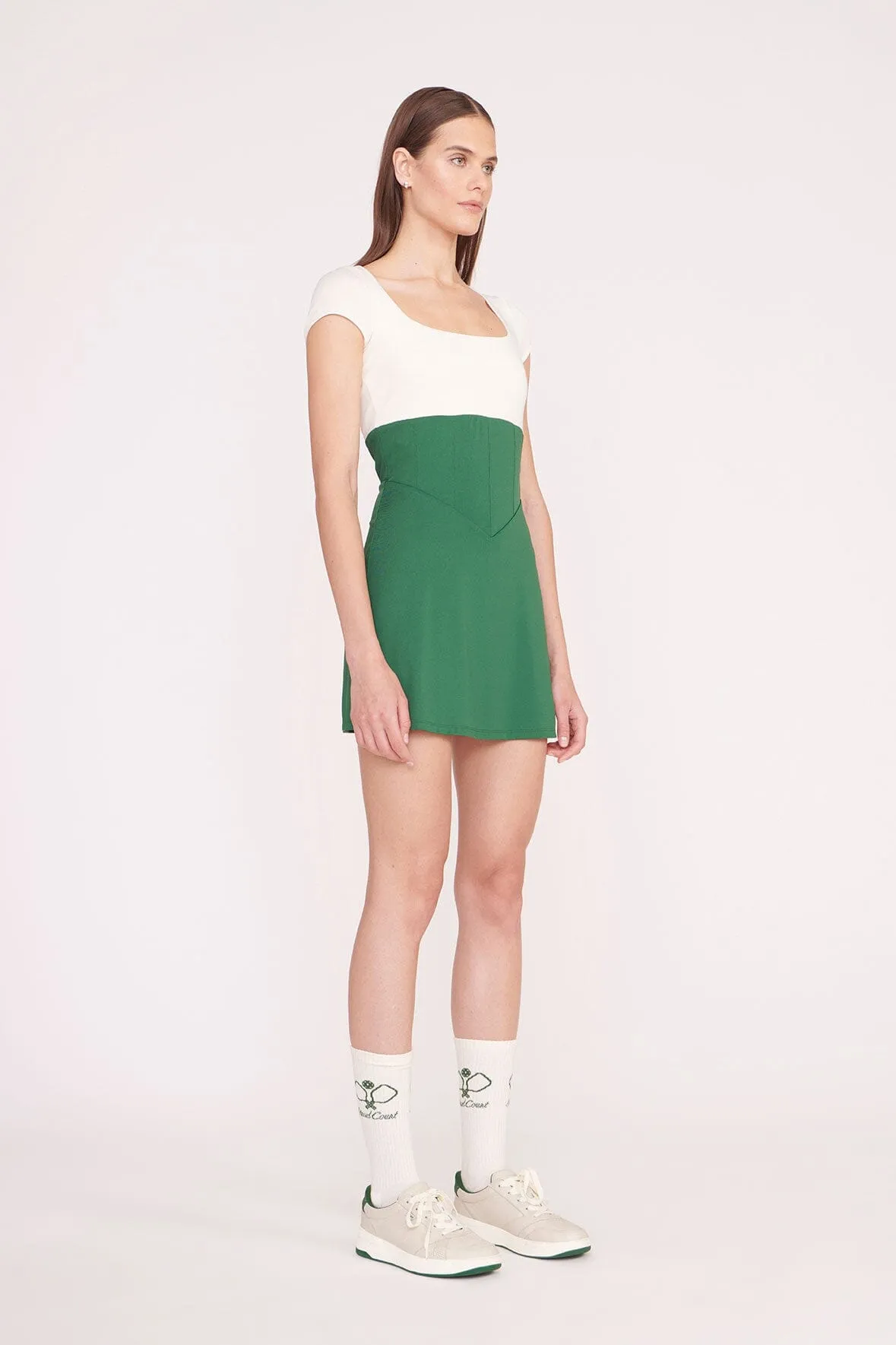 BACKSPIN DRESS | COURT GREEN IVORY