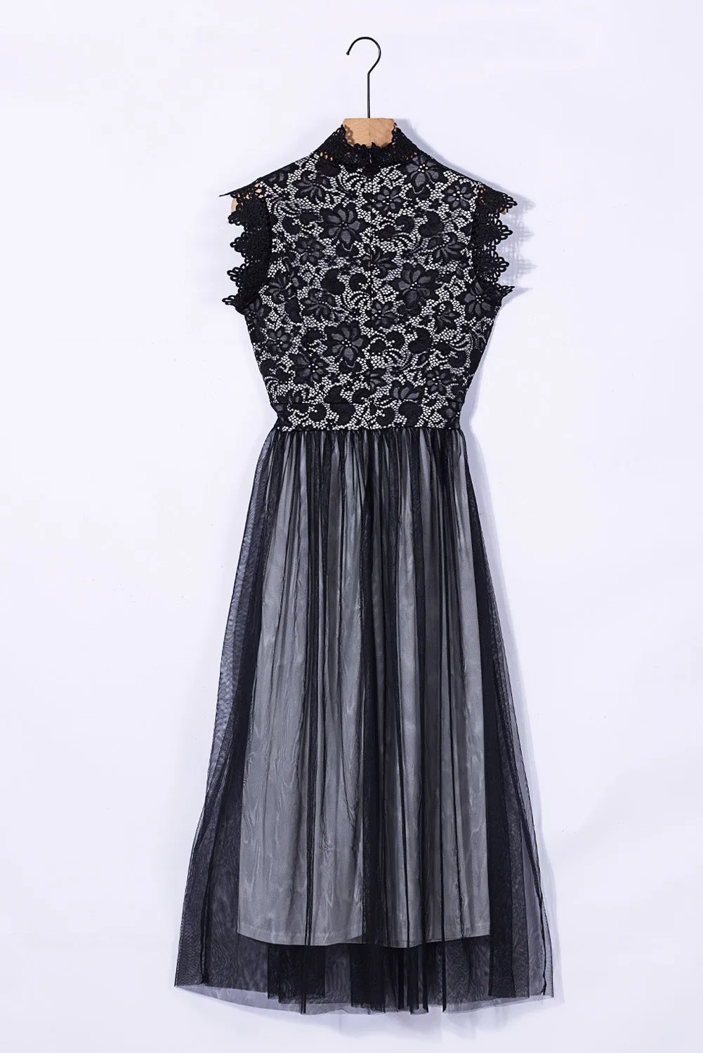 Black High Neck Lace Party Maxi Dress