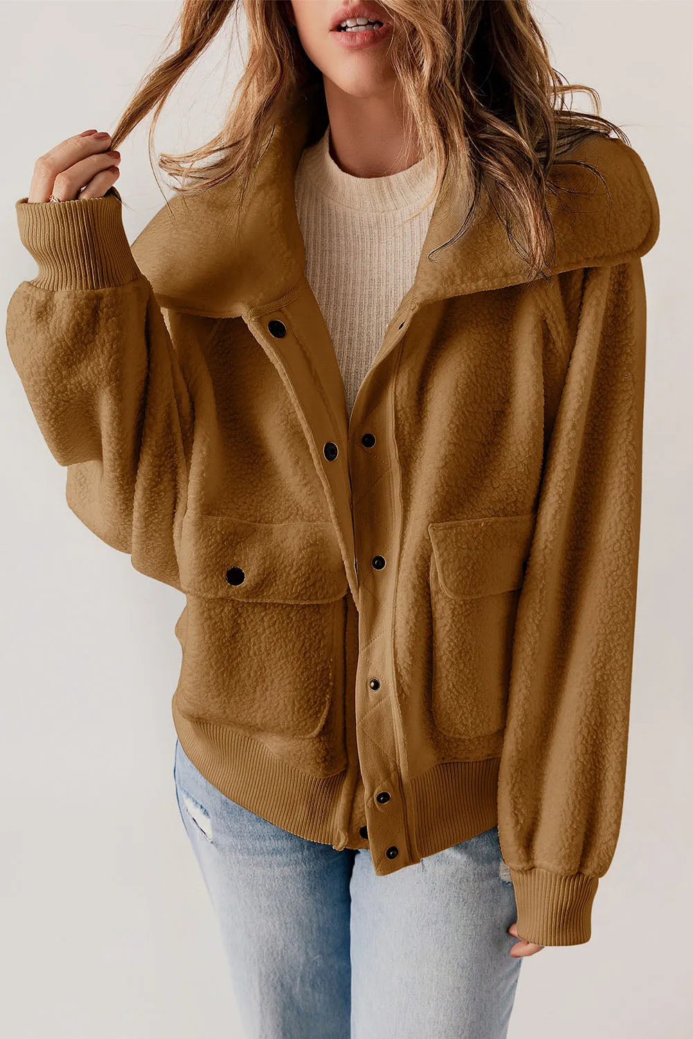 Button-Front Sherpa Jacket