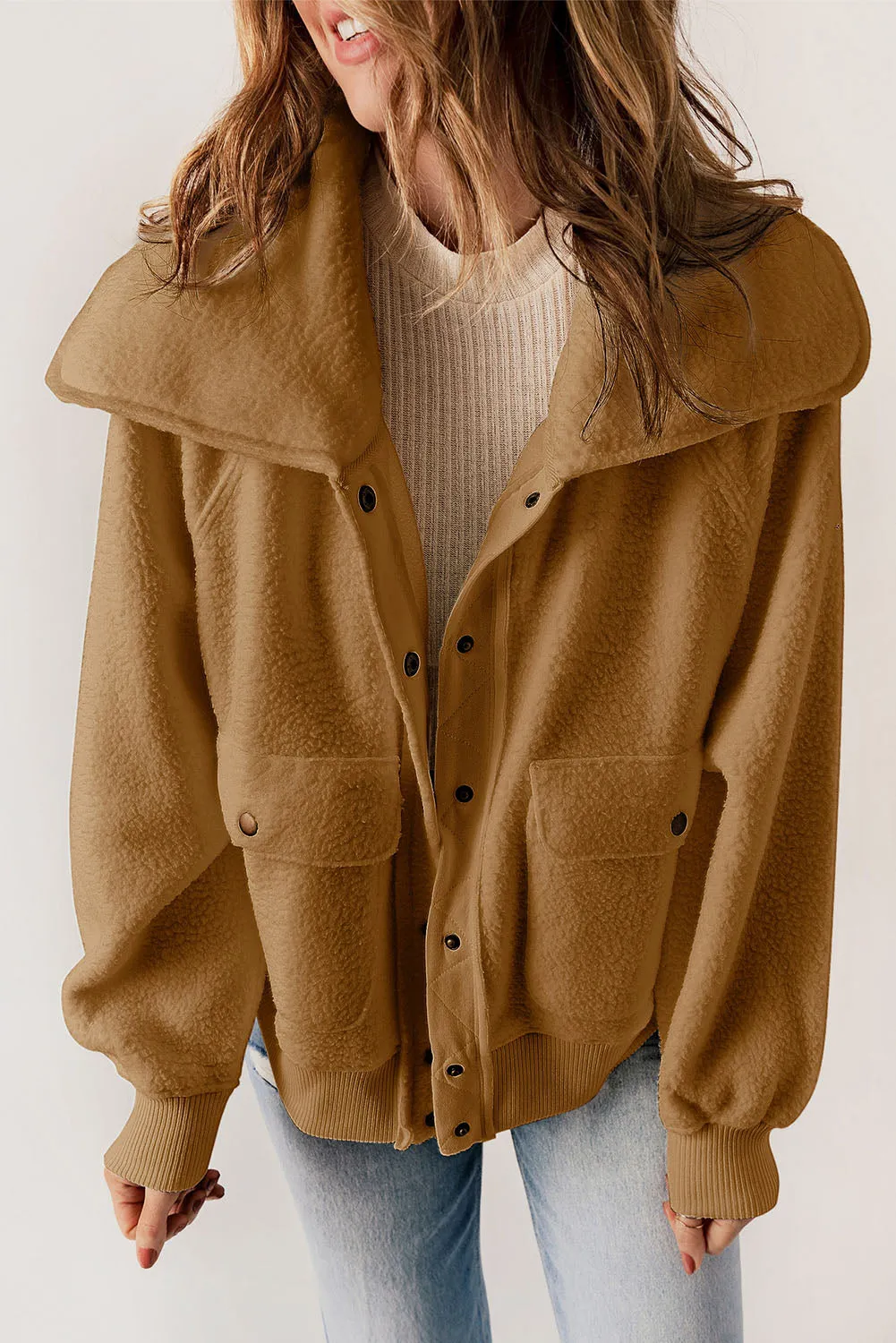 Button-Front Sherpa Jacket