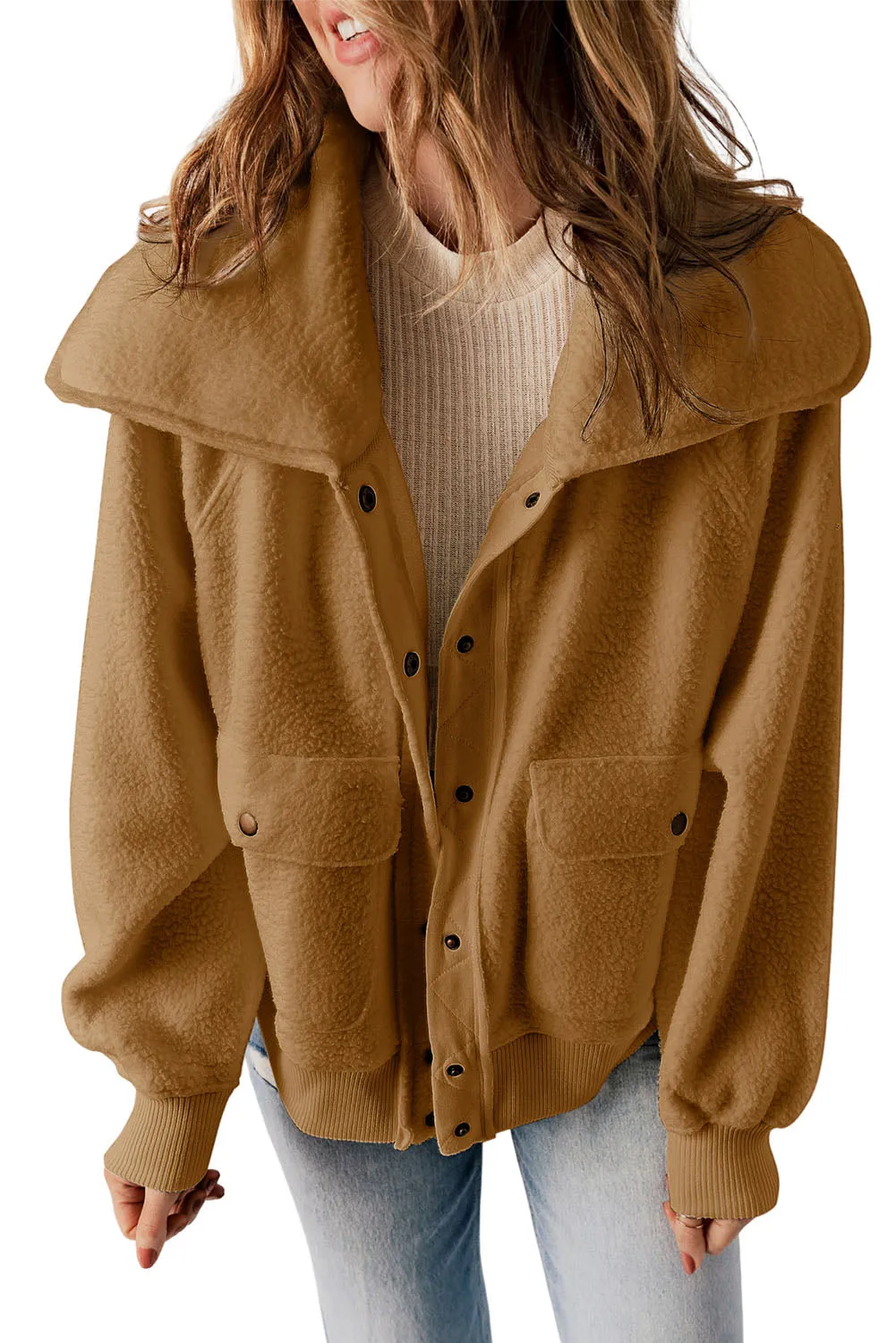 Button-Front Sherpa Jacket