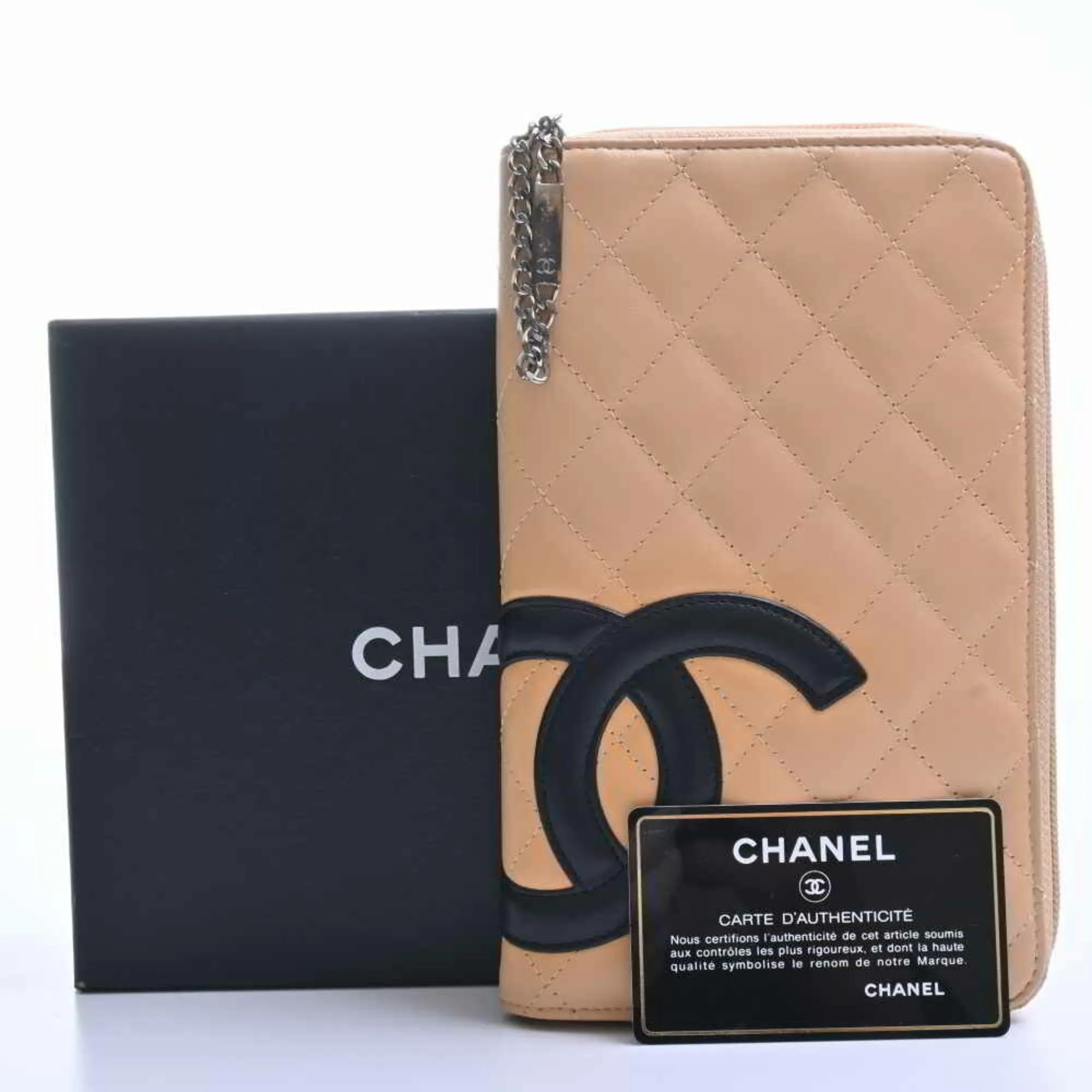 Chanel Beige Leather Cambon line wallet accessories