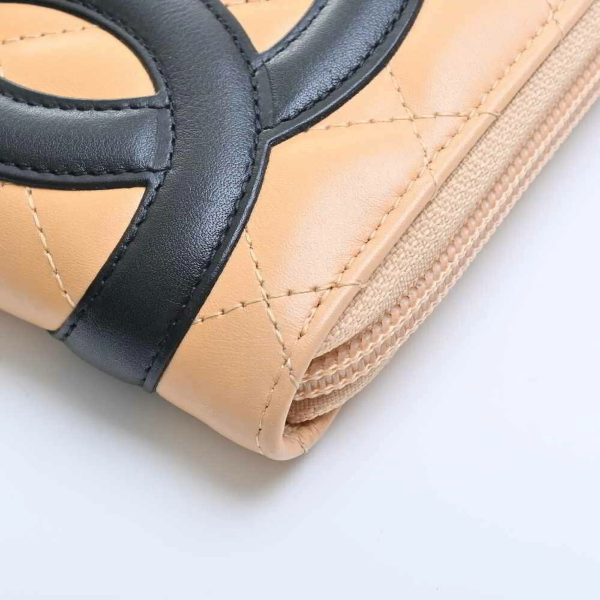 Chanel Beige Leather Cambon line wallet accessories
