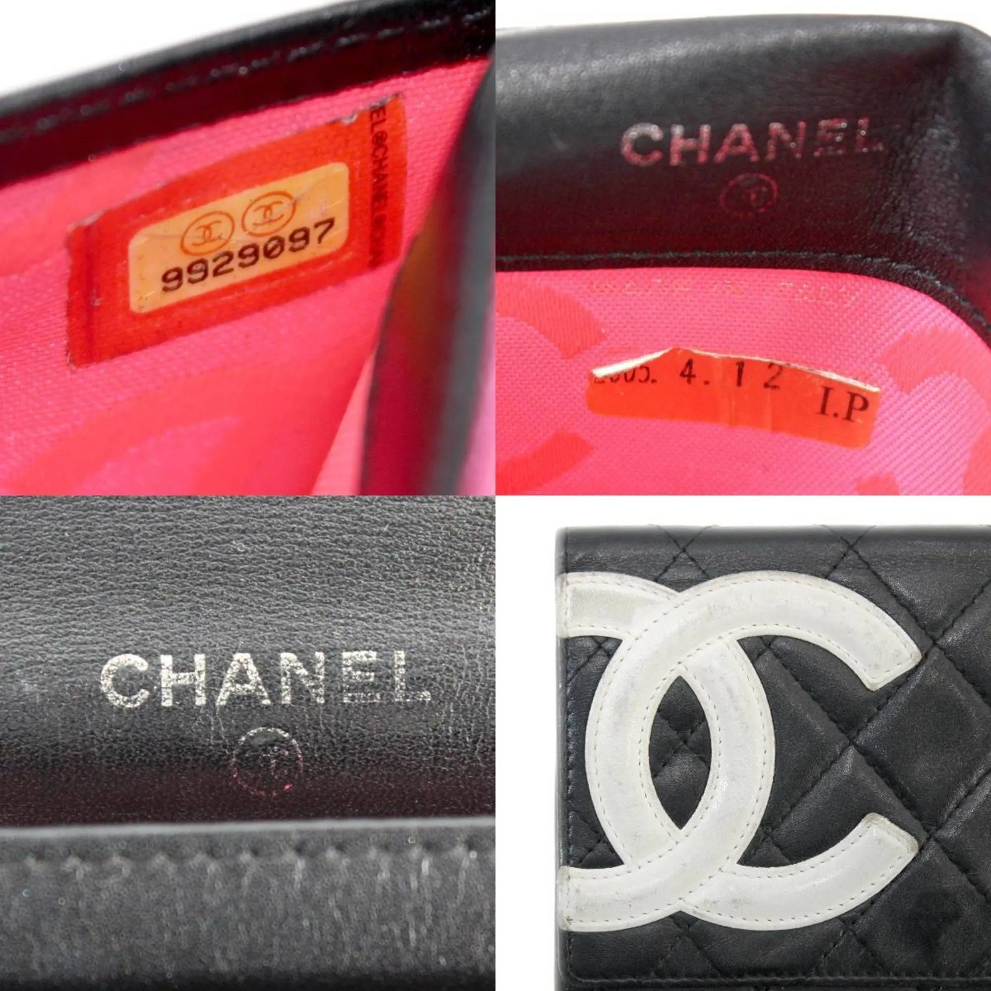 Chanel Black-white Leather Cambon line wallet accessories