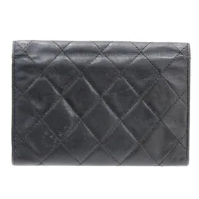 Chanel Black-white Leather Cambon line wallet accessories