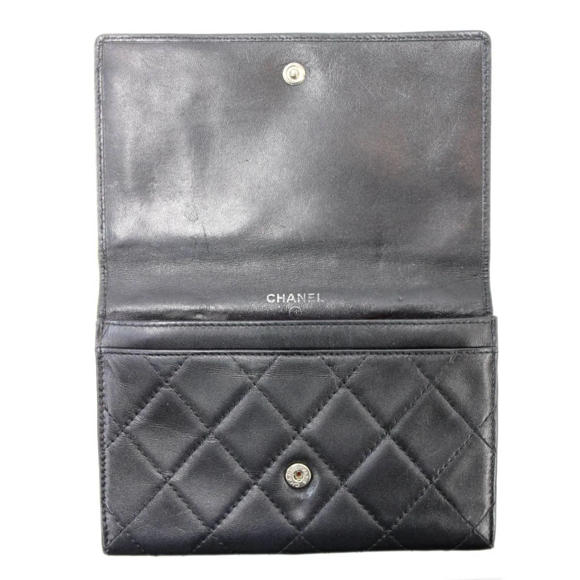 Chanel Black-white Leather Cambon line wallet accessories