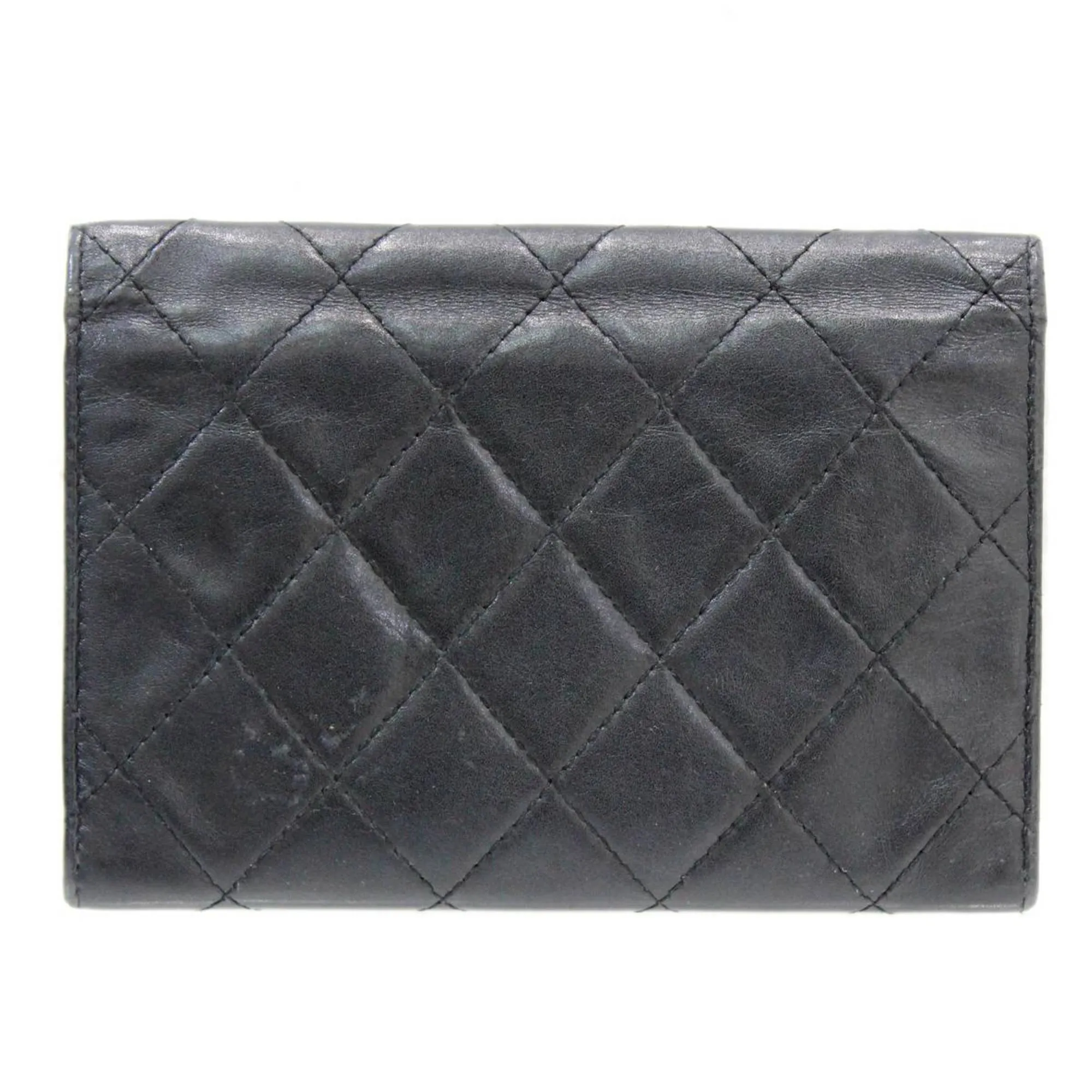 Chanel Black-white Leather Cambon line wallet accessories