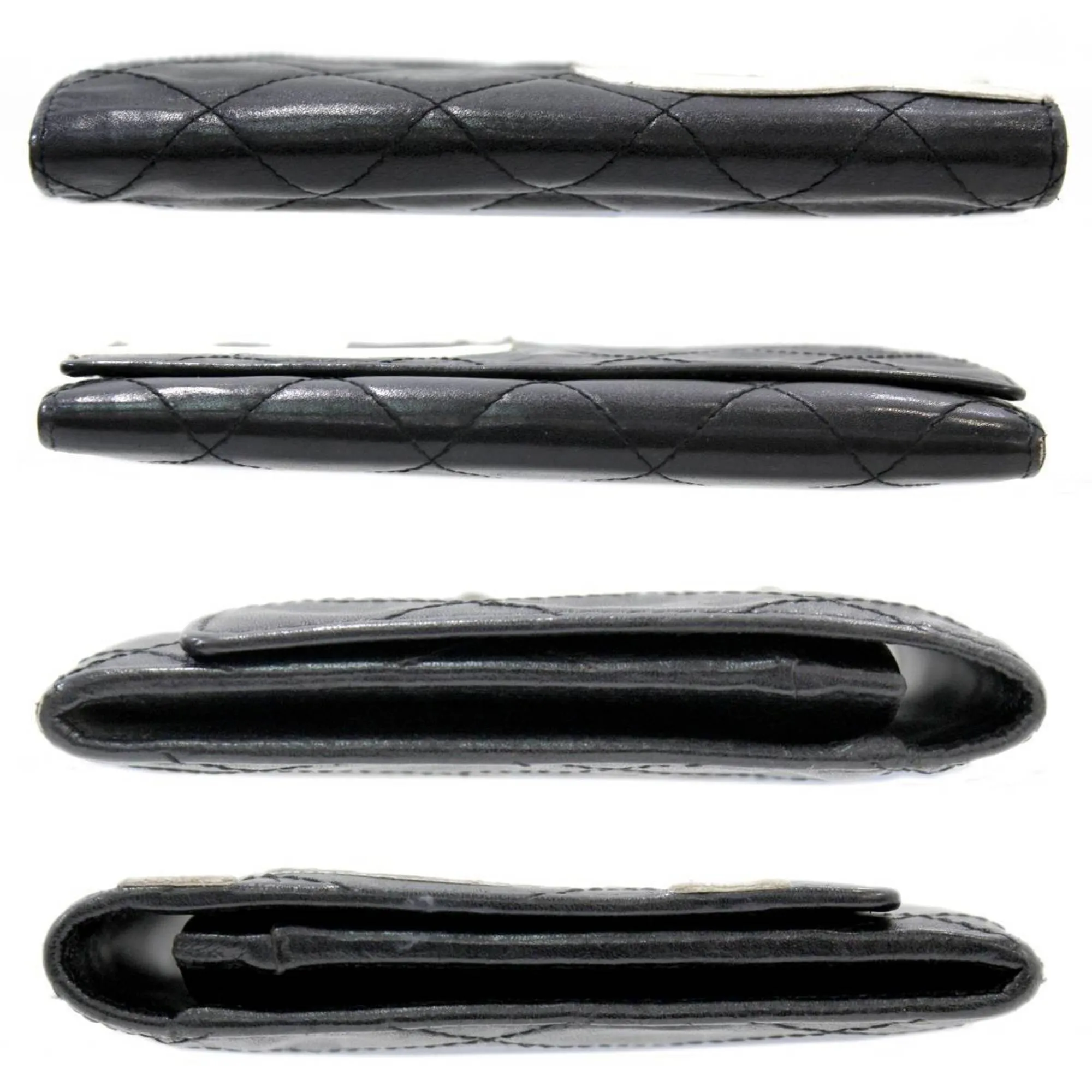 Chanel Black-white Leather Cambon line wallet accessories
