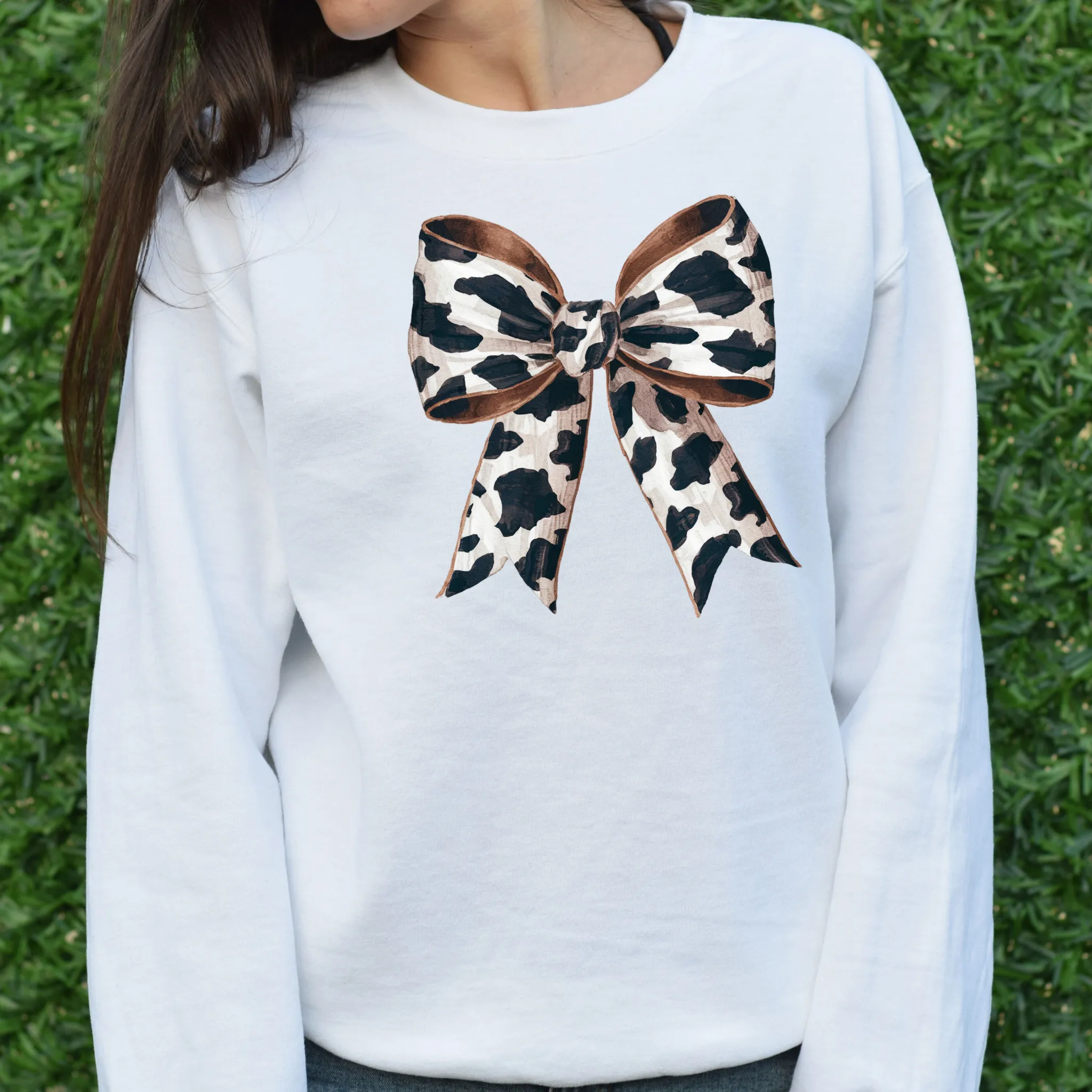 Cow Print Bow Sweatshirt
