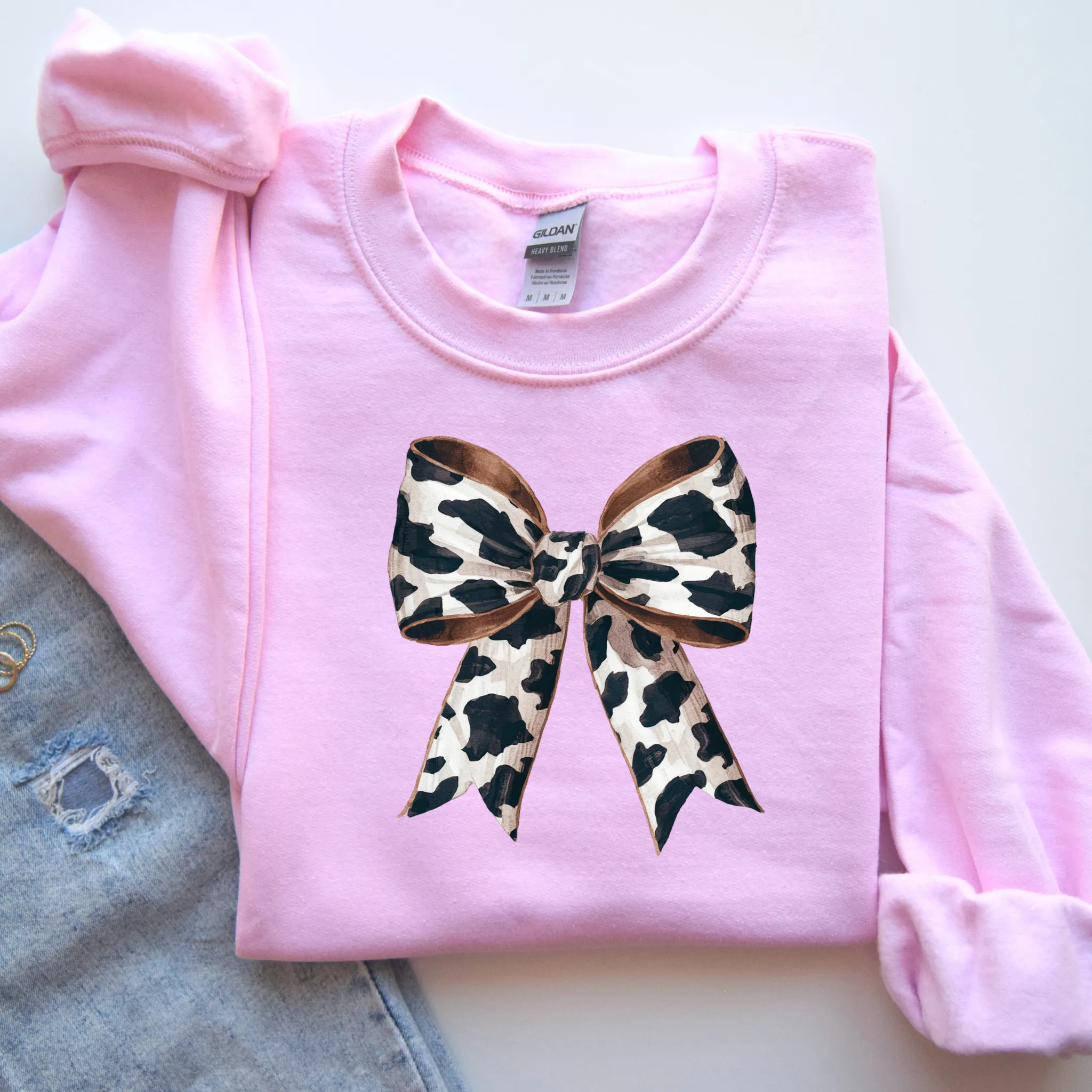 Cow Print Bow Sweatshirt
