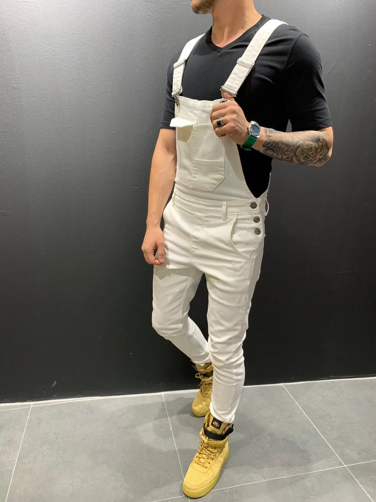 Denim Latzhose Jeans Weiß ES001