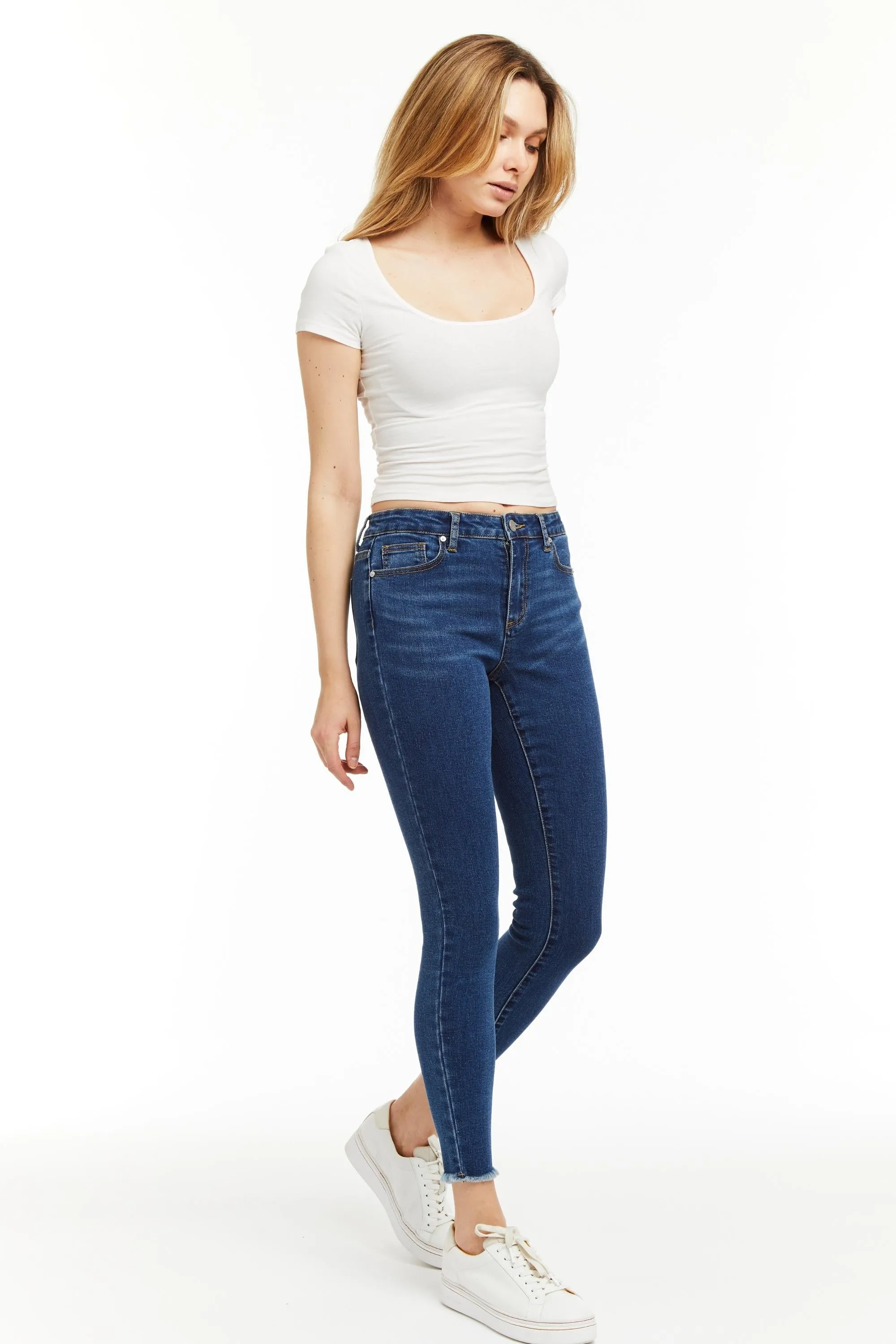 Diane - Basic Mid Rise Skinny With Fray Hem In Indigo