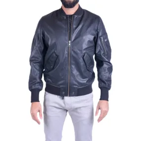 DIESEL L PARKER Mens Bomber Jacket Black Zipped Casual Quilted Leather Jacket