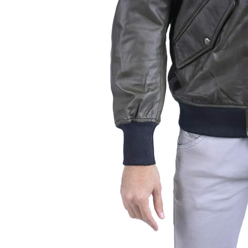 DIESEL L PARKER Mens Leather Jacket Olive Casual Quilted Winter Bomber Jacket