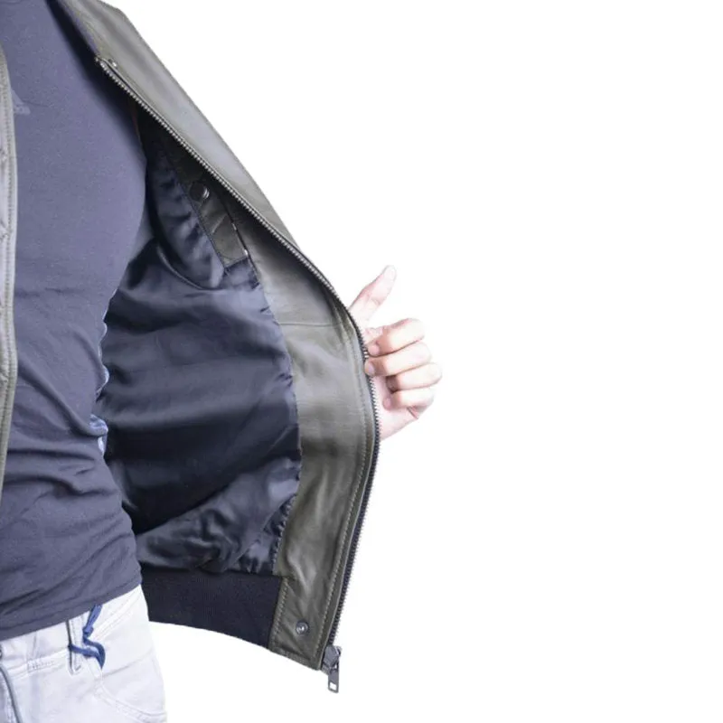 DIESEL L PARKER Mens Leather Jacket Olive Casual Quilted Winter Bomber Jacket