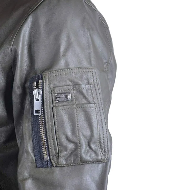 DIESEL L PARKER Mens Leather Jacket Olive Casual Quilted Winter Bomber Jacket