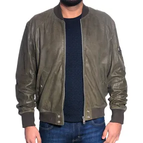 DIESEL Leather Jacket L NIKOLAI Mens Bomber Jacket Cafe Racer Olive Winter Coat