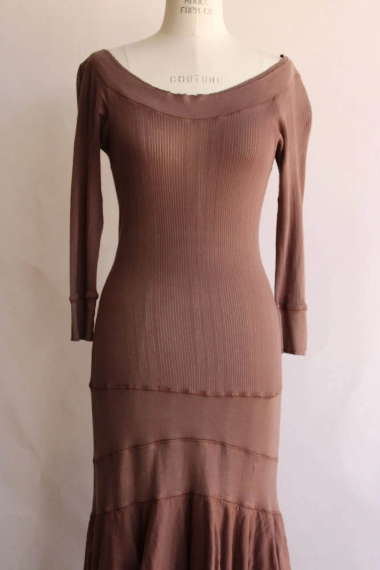 Eco-Ganik womens Dress in brown, Size Small, Full length, multi tiered