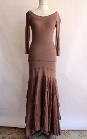 Eco-Ganik womens Dress in brown, Size Small, Full length, multi tiered