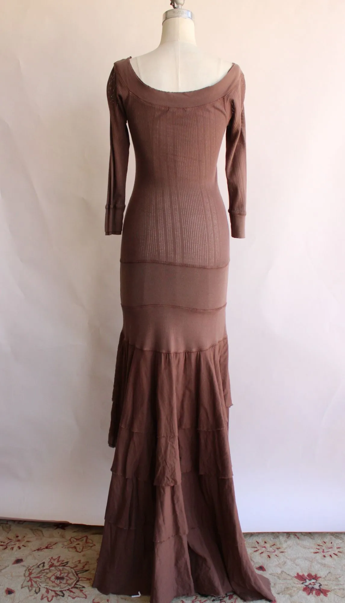 Eco-Ganik womens Dress in brown, Size Small, Full length, multi tiered