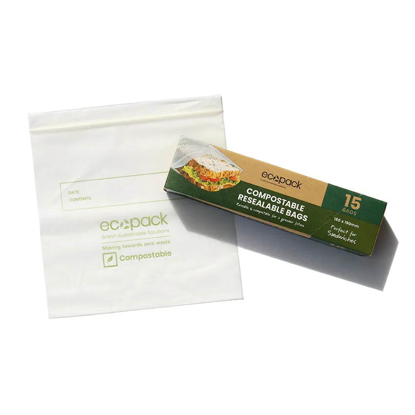 Ecopack Compostable Resealable Sandwich Bags (3 Boxes/45 Bags)