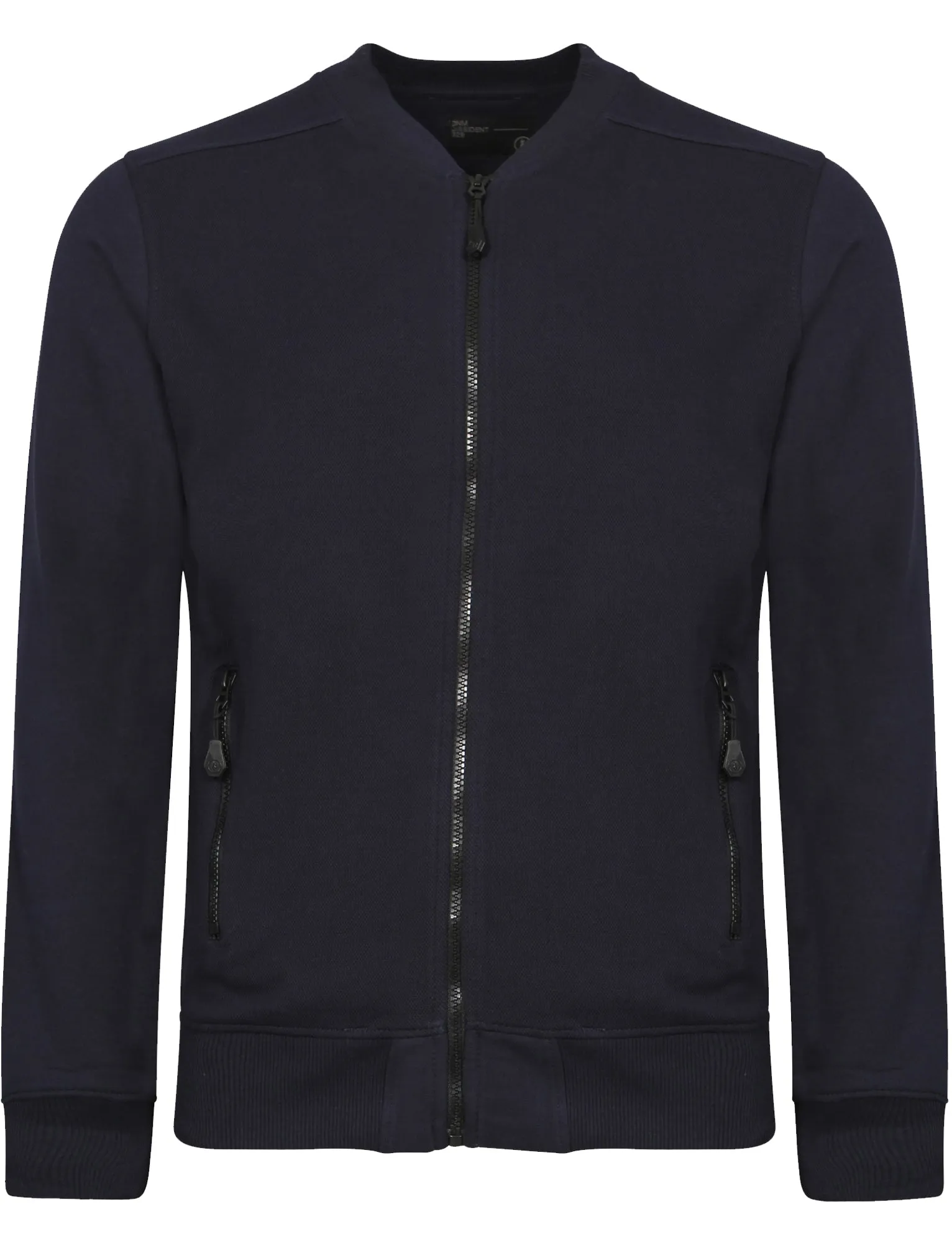 Ellerslie Pique Zip Through Jersey Bomber Jacket In Navy - Dissident