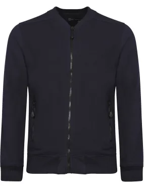 Ellerslie Pique Zip Through Jersey Bomber Jacket In Navy - Dissident