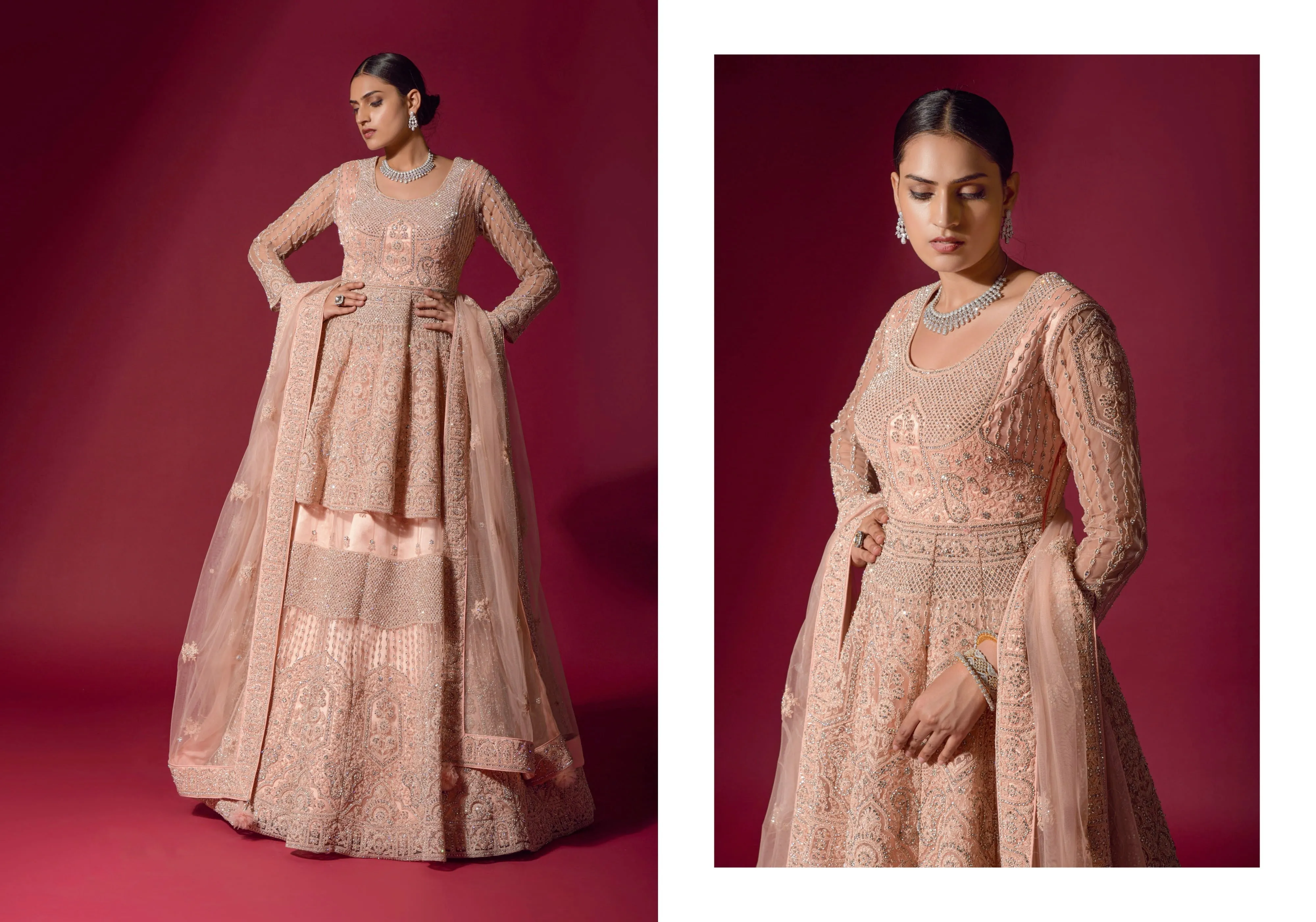 Exquisite Peach Bridal Lehenga with Detailed Embroidery