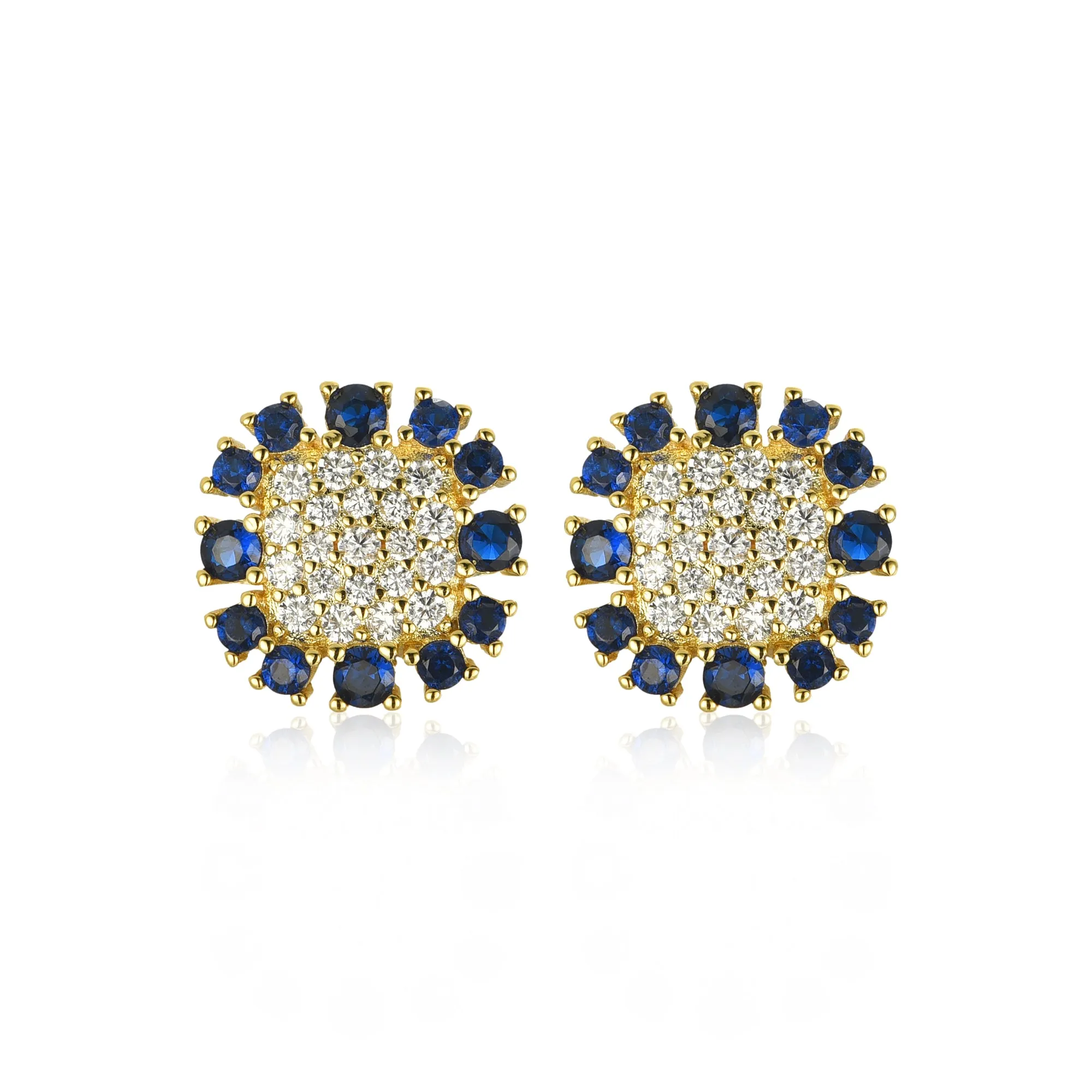 Gold-Plated Surgical Steel Sapphire Around CZ Square Stud Earrings