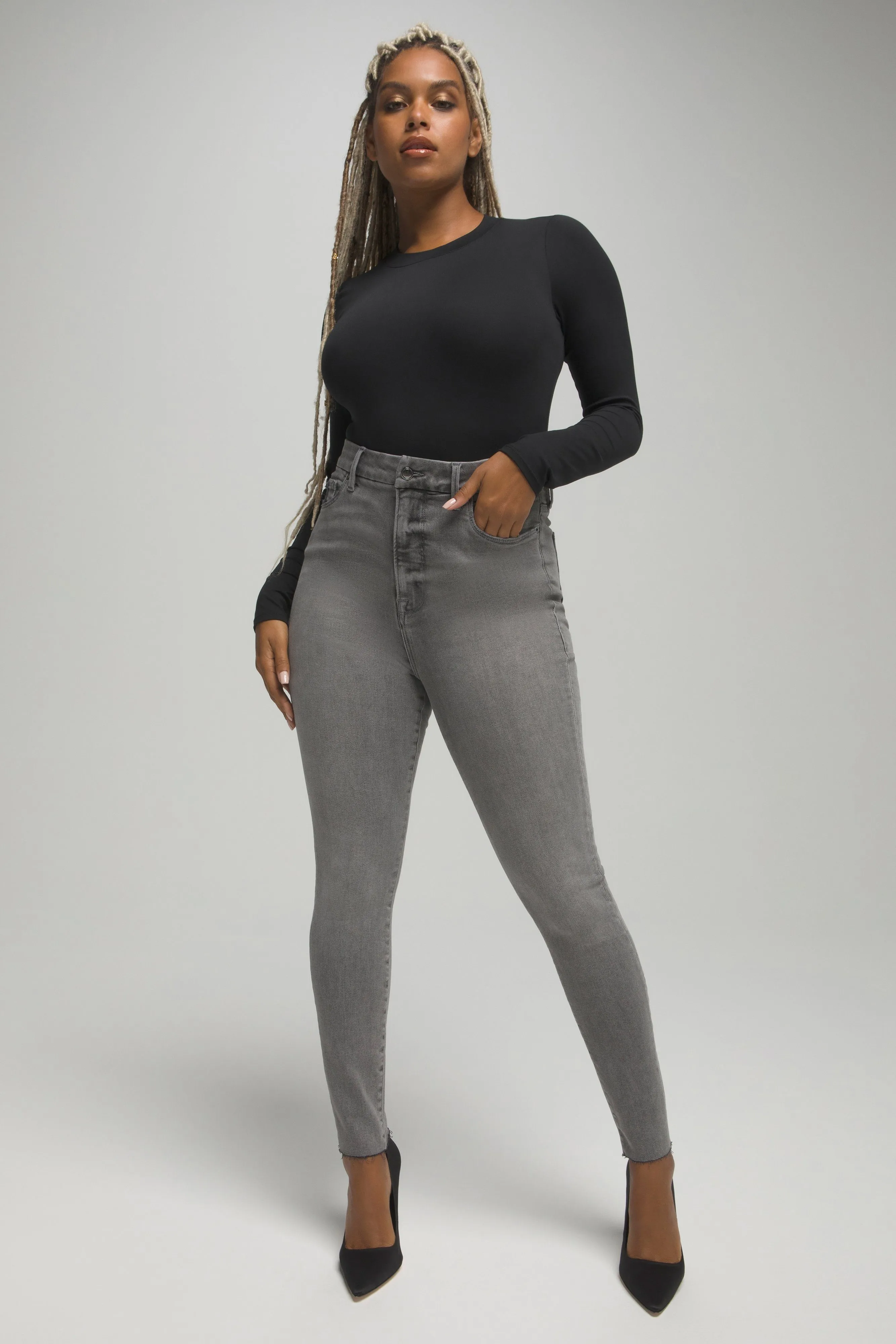 GOOD WAIST CROP RAW EDGE | BLACK128