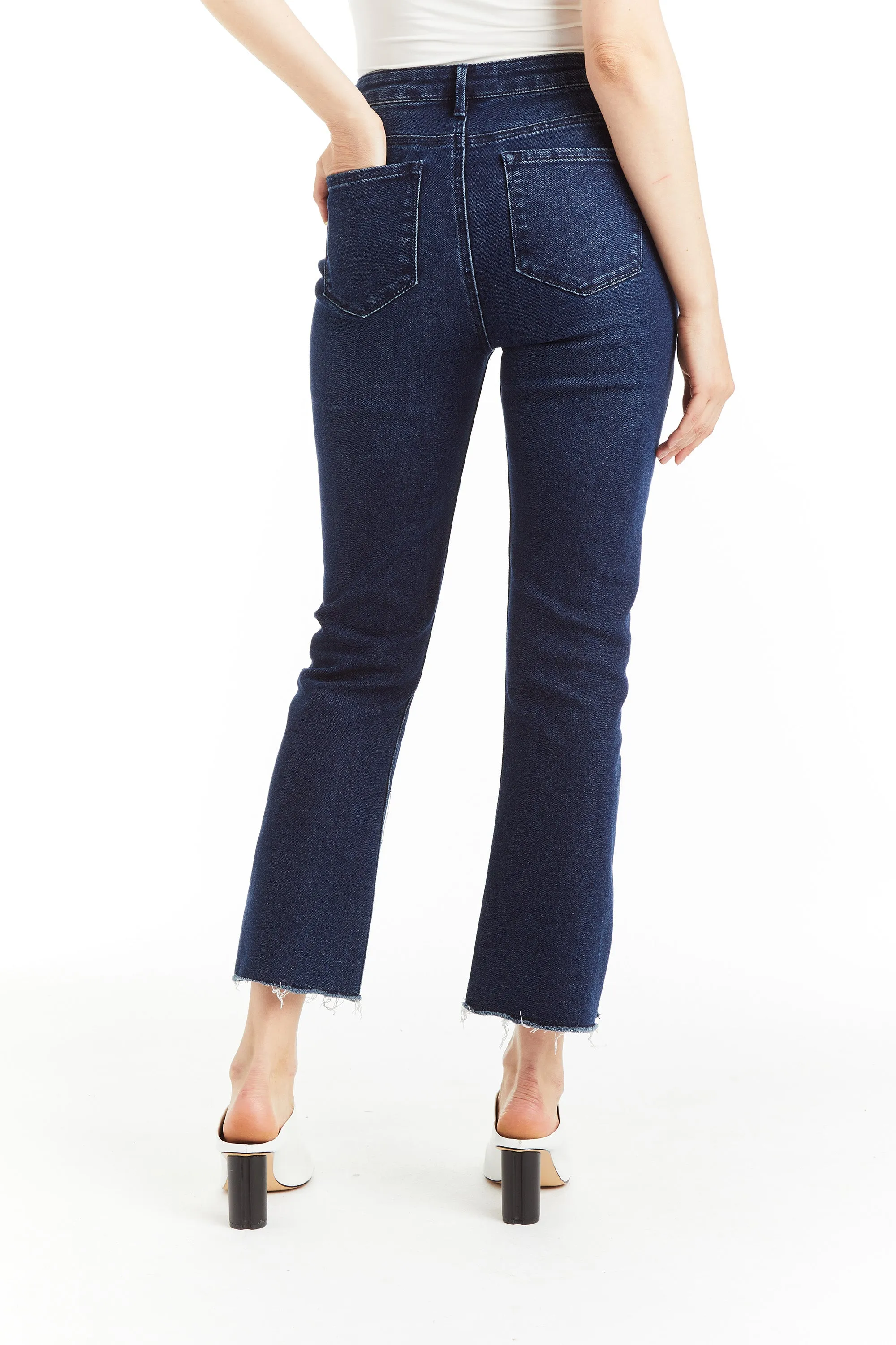 High Rise Ankle Crop Flare With Side Slit Fray Hem