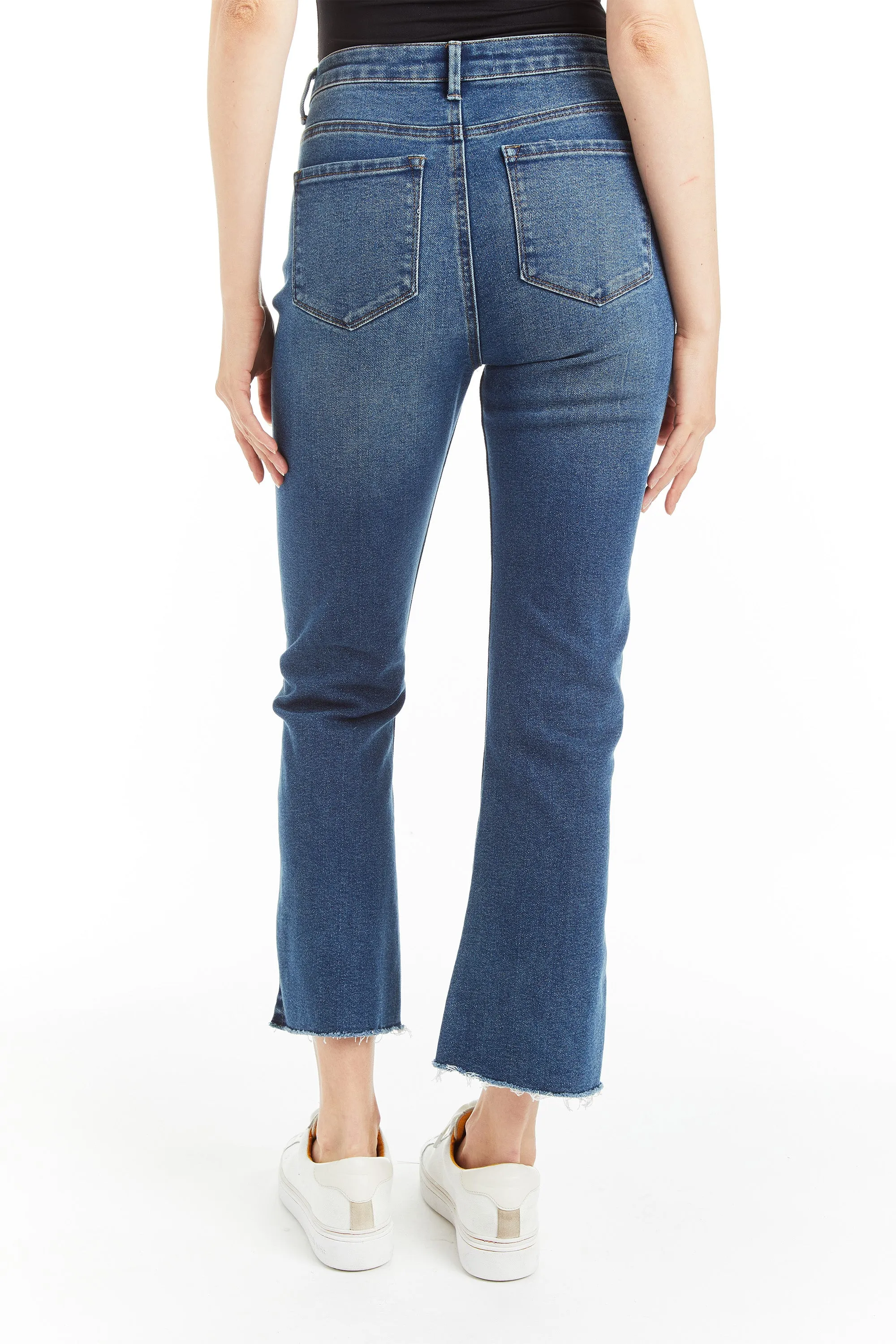 High Rise Ankle Crop Flare With Side Slit Fray Hem