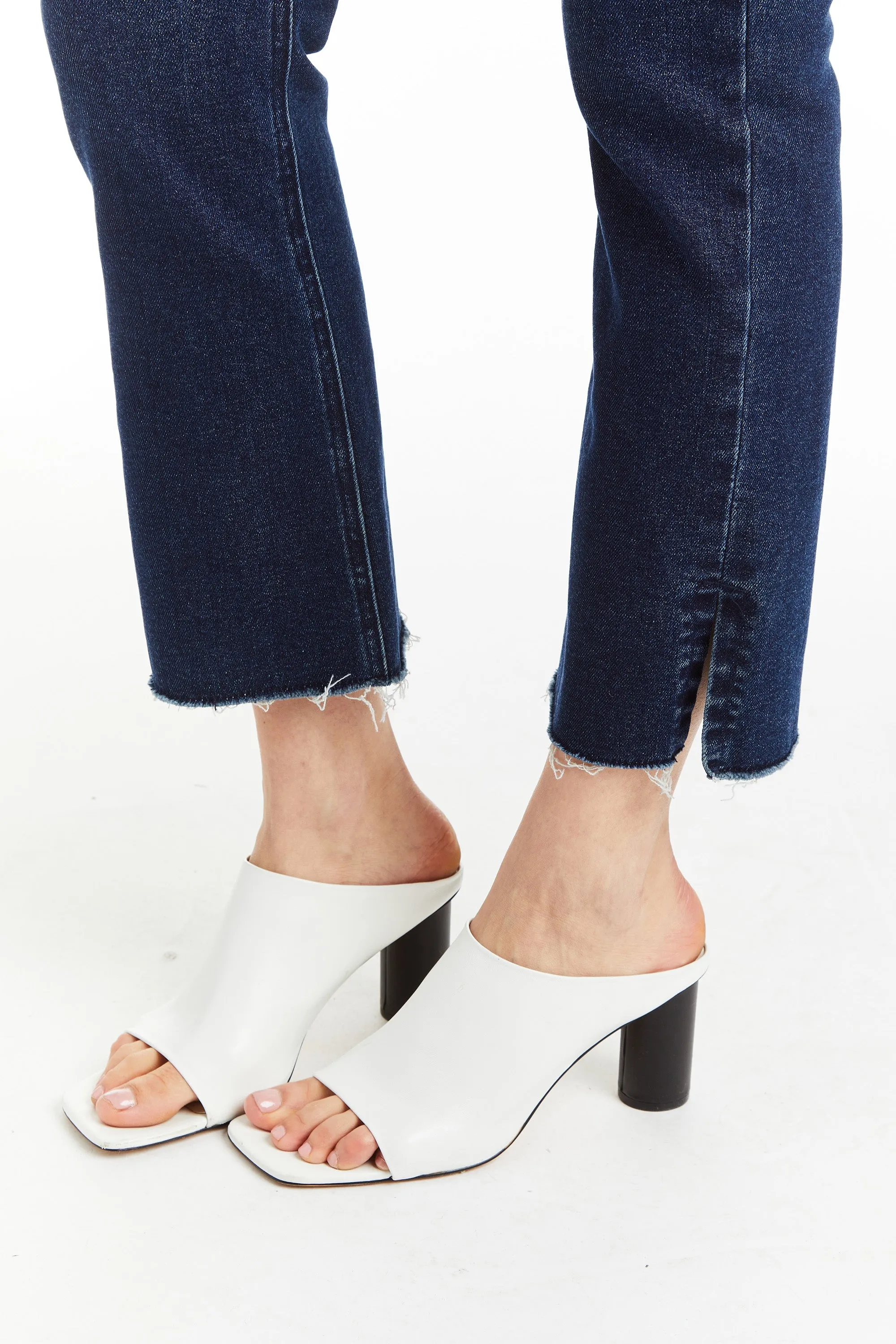 High Rise Ankle Crop Flare With Side Slit Fray Hem
