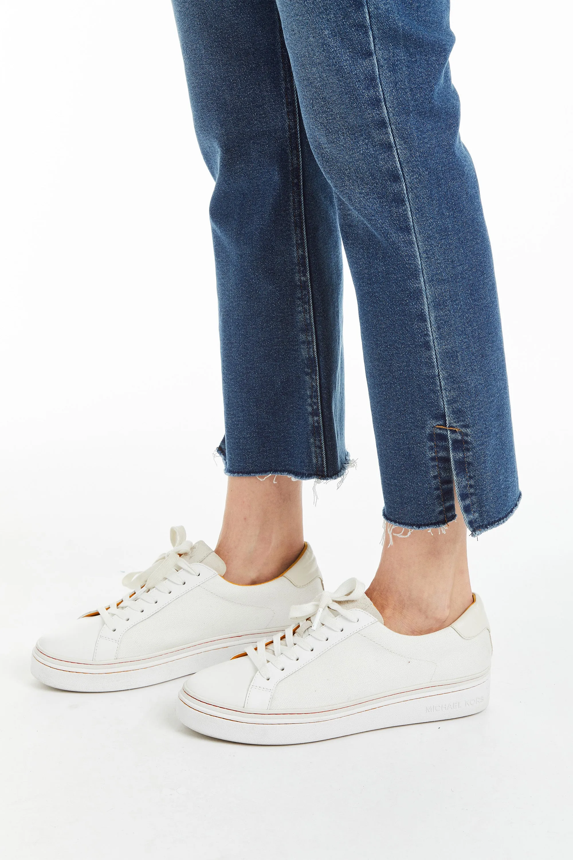 High Rise Ankle Crop Flare With Side Slit Fray Hem