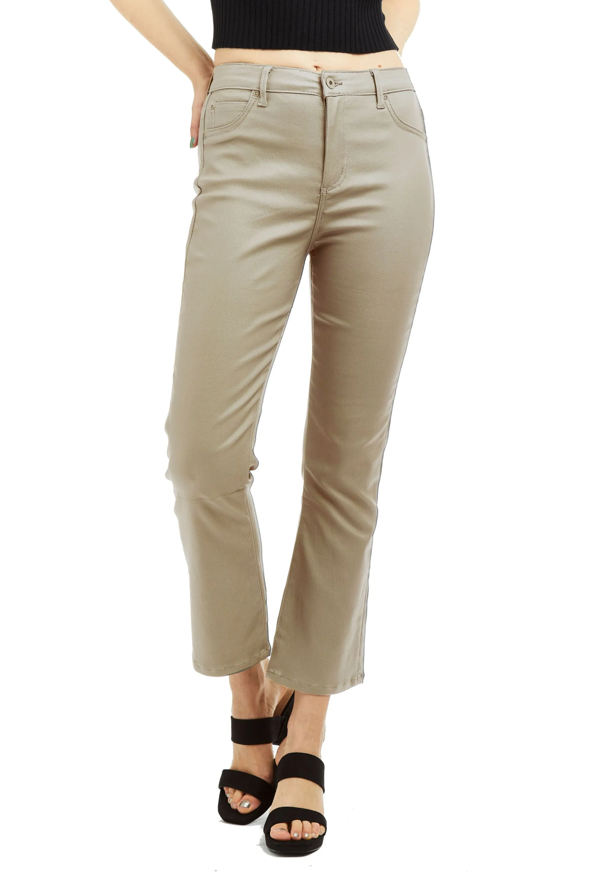 High Rise Coated Ankle Crop Flare