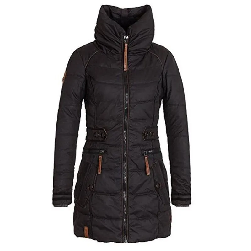 Hot Goth Coats Casual Winter Warm Black Gothic Slim Turtleneck Zipper Solid Pocket Jackets Overcoat