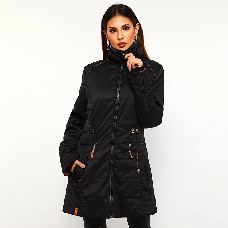 Hot Goth Coats Casual Winter Warm Black Gothic Slim Turtleneck Zipper Solid Pocket Jackets Overcoat