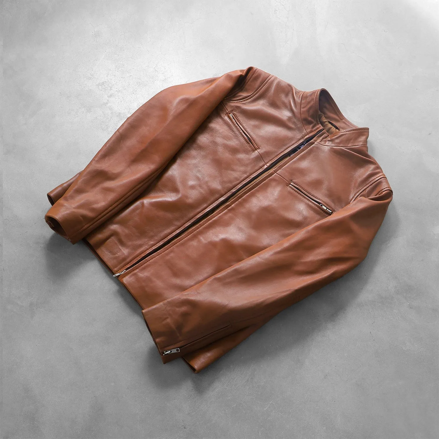 Ionic Brown Leather Biker Jacket