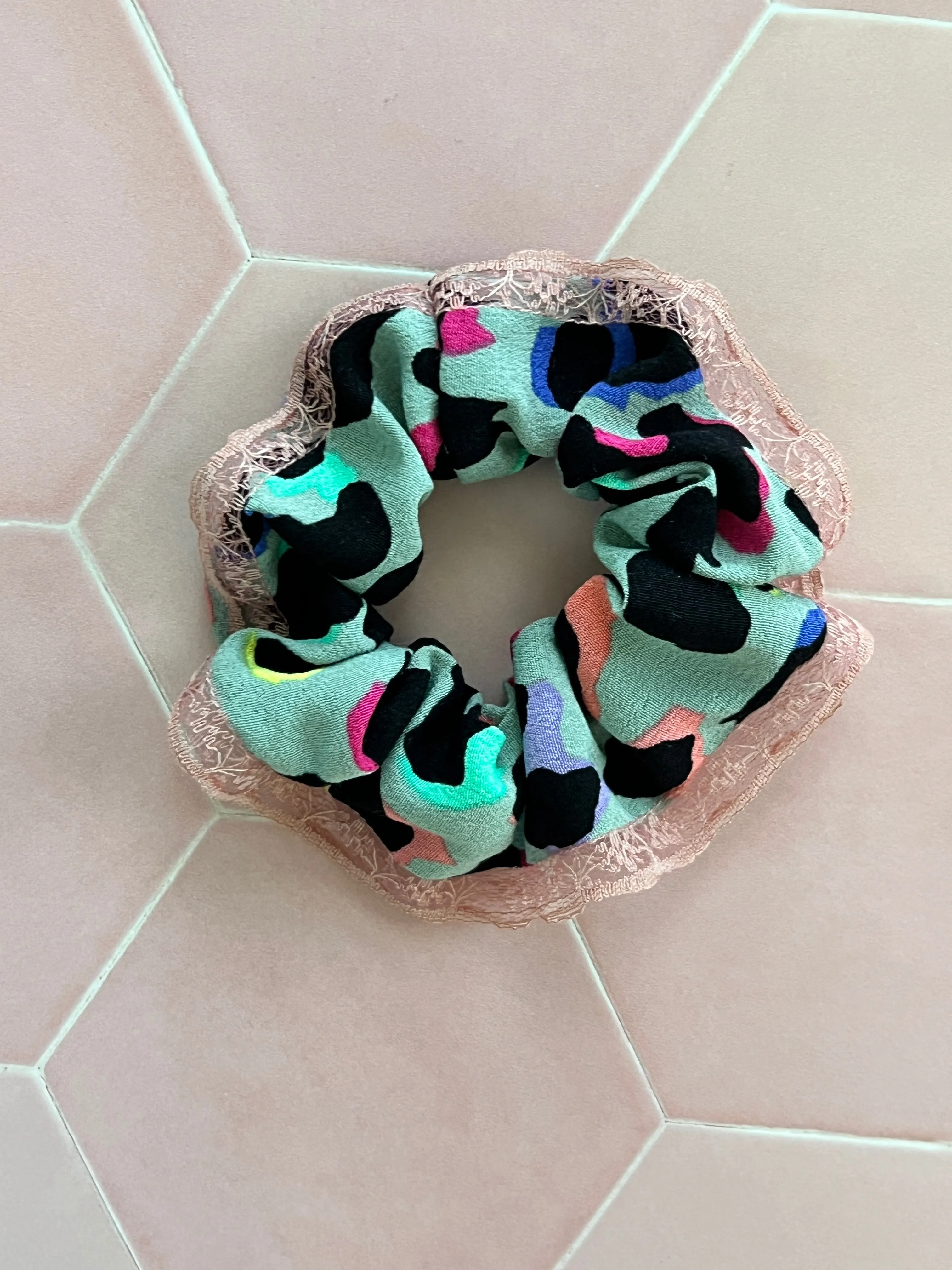 Khaki Rainbow Leopard Print Scrunchie