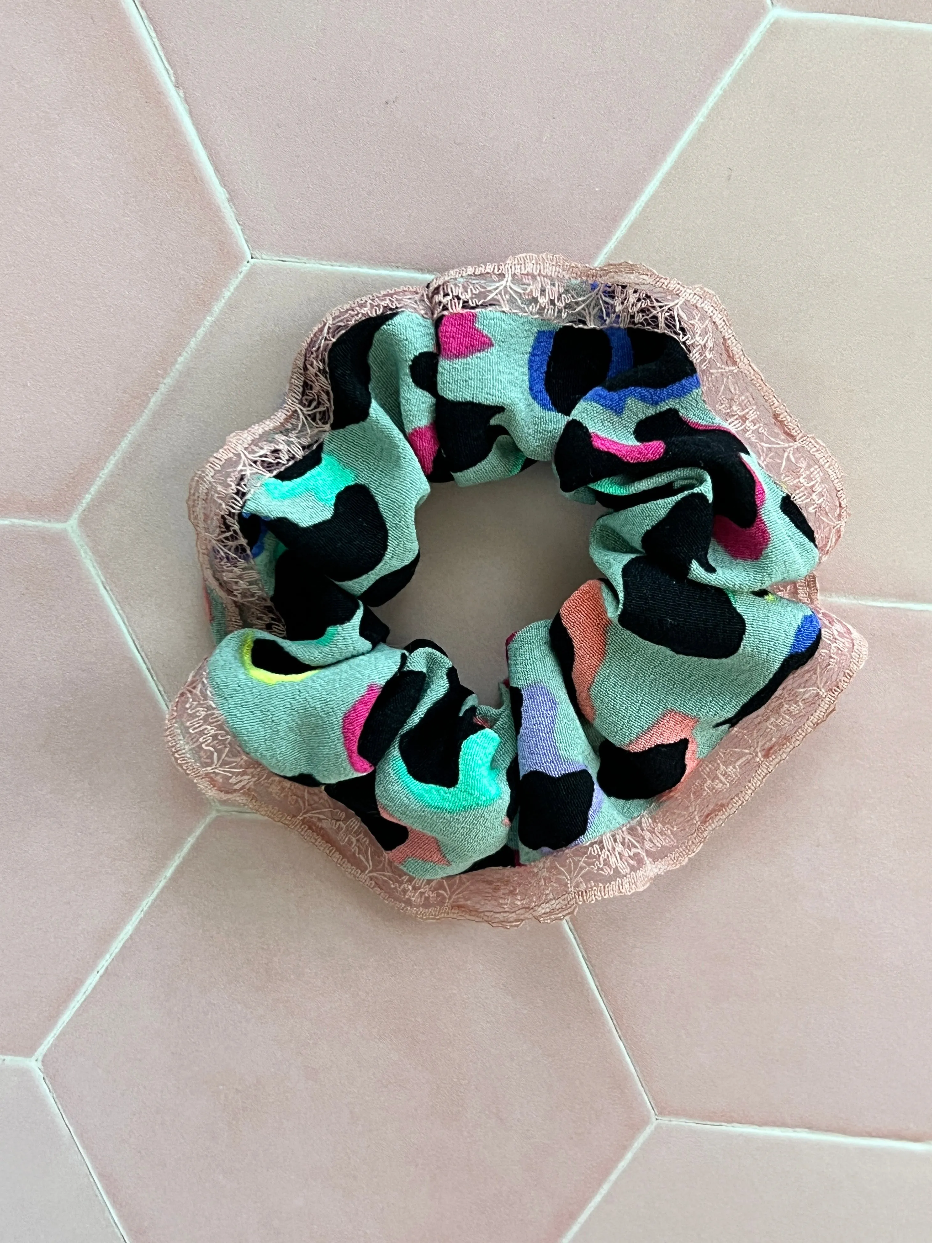 Khaki Rainbow Leopard Print Scrunchie