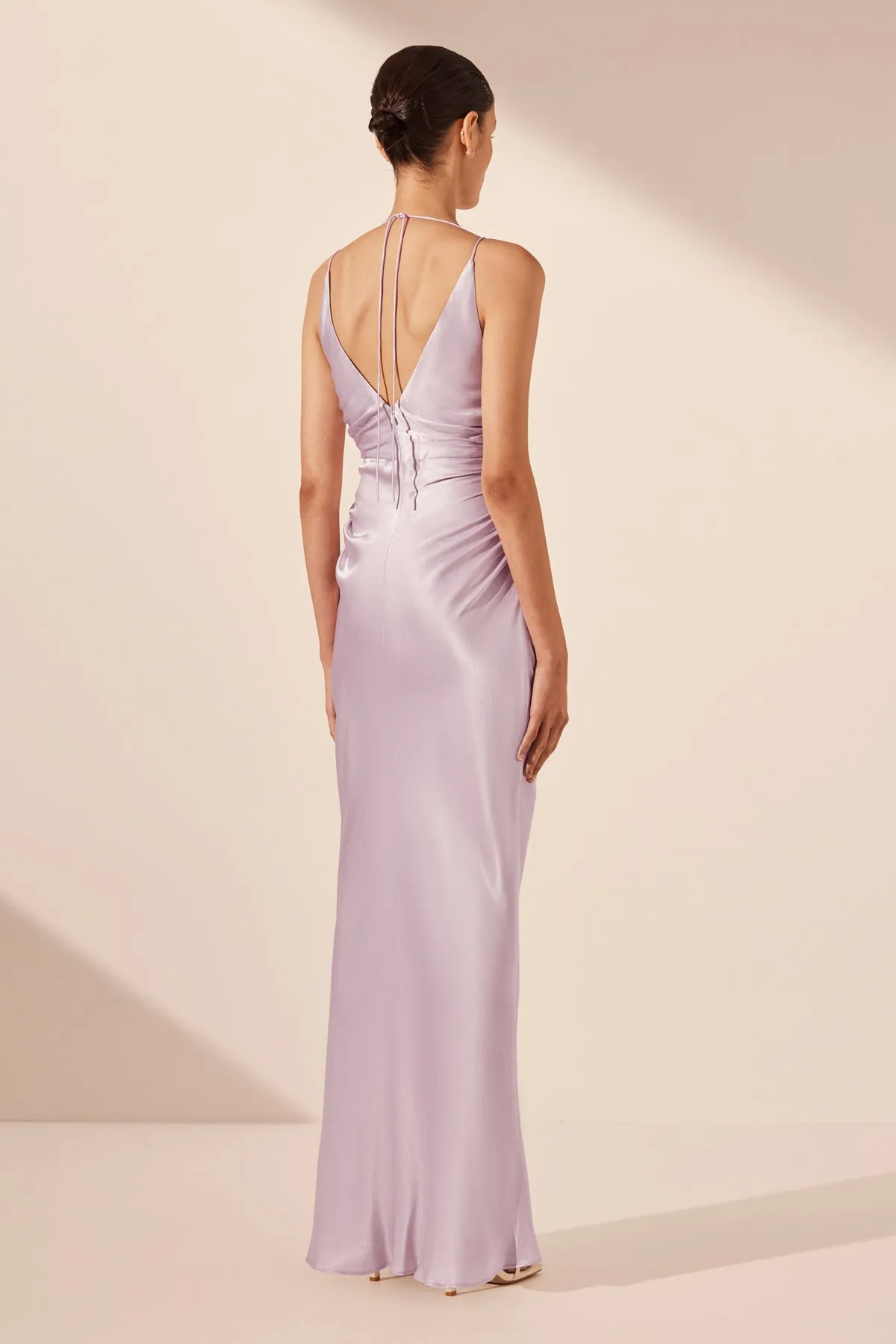 LA LUNE HIGH NECK RUCHED MAXI DRESS - LILAC
