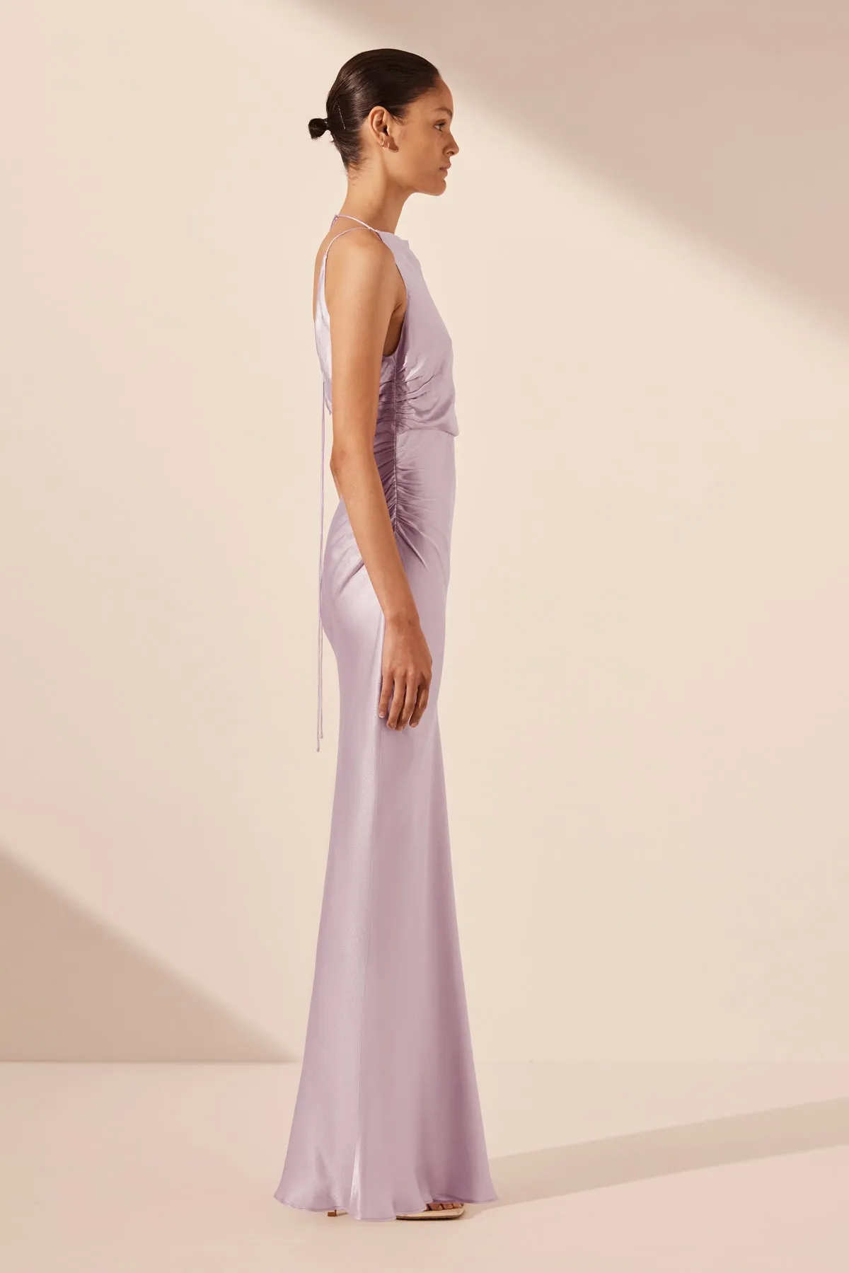 LA LUNE HIGH NECK RUCHED MAXI DRESS - LILAC