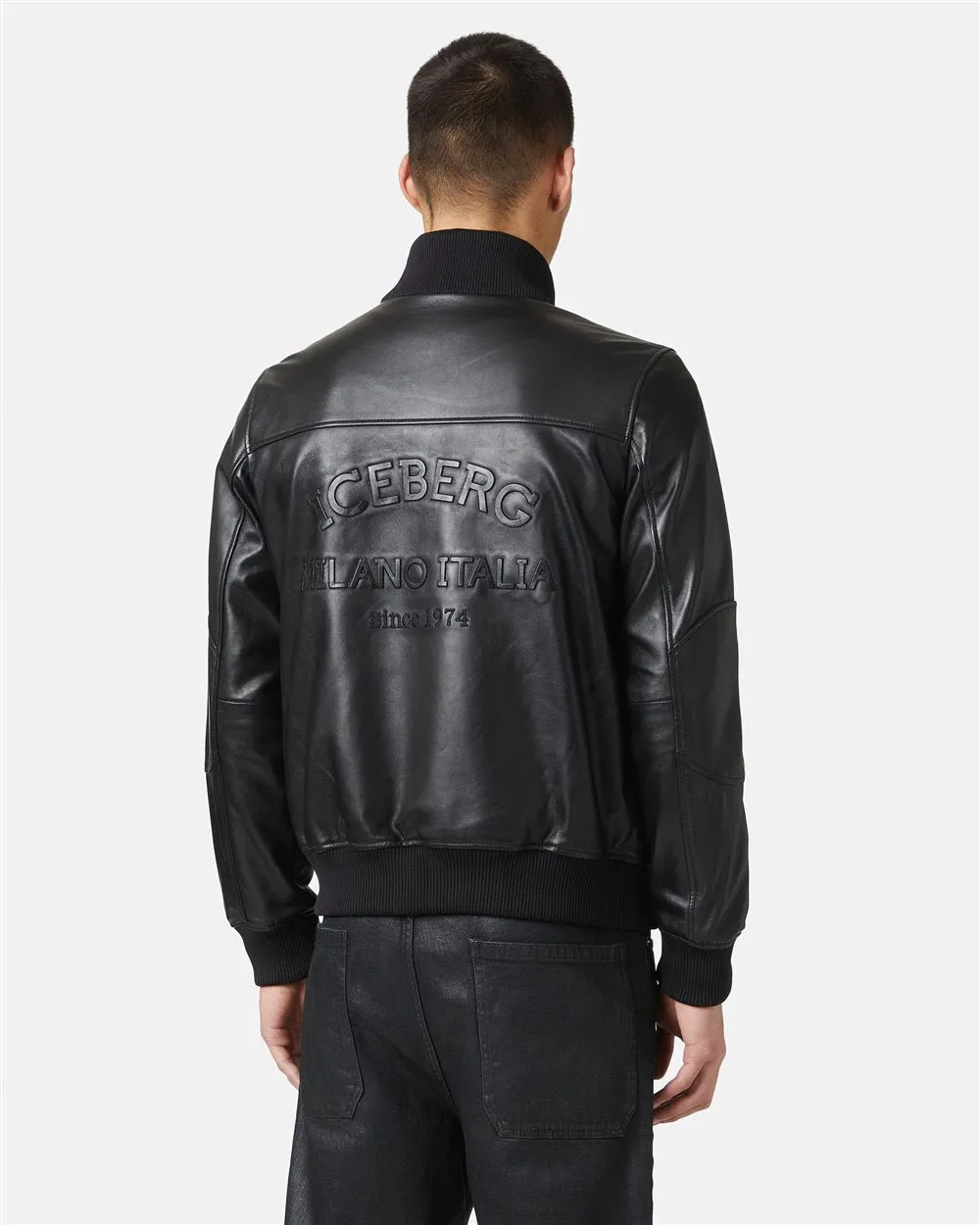 Leather Bomber Jacket With Iceberg Logo (Black) - I24ZO3068049000