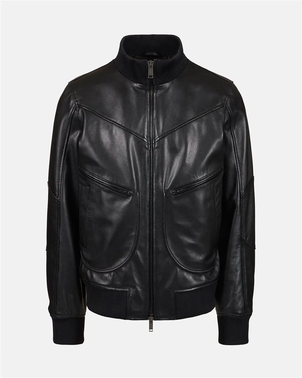 Leather Bomber Jacket With Iceberg Logo (Black) - I24ZO3068049000