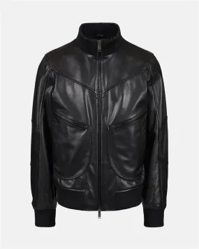 Leather Bomber Jacket With Iceberg Logo (Black) - I24ZO3068049000