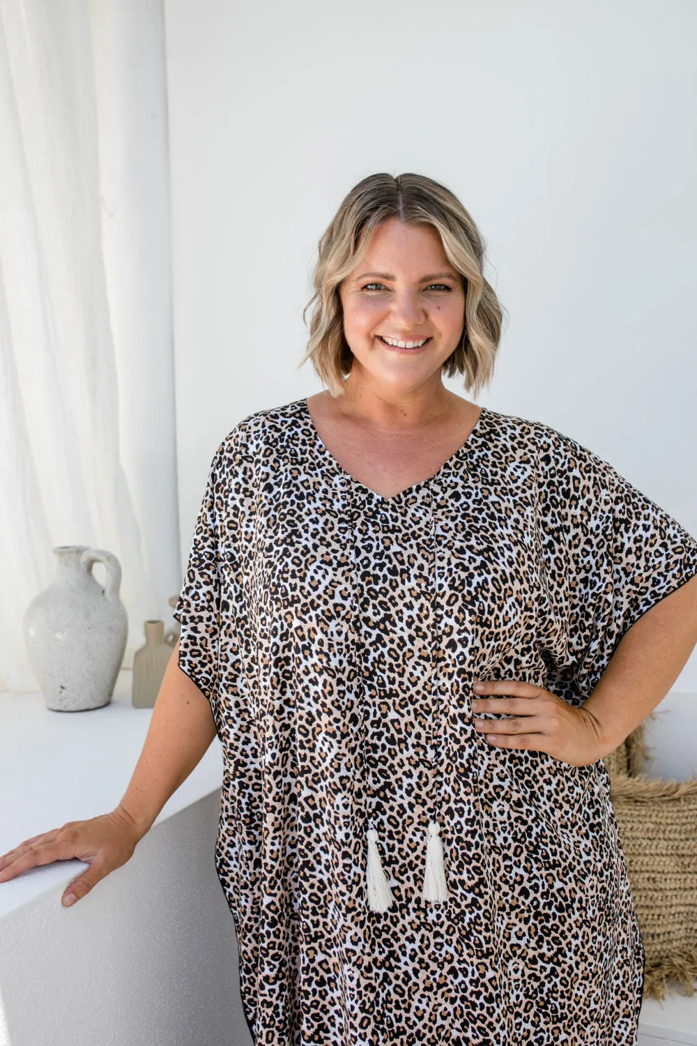 Long Kaftan Dress - Leopard Print