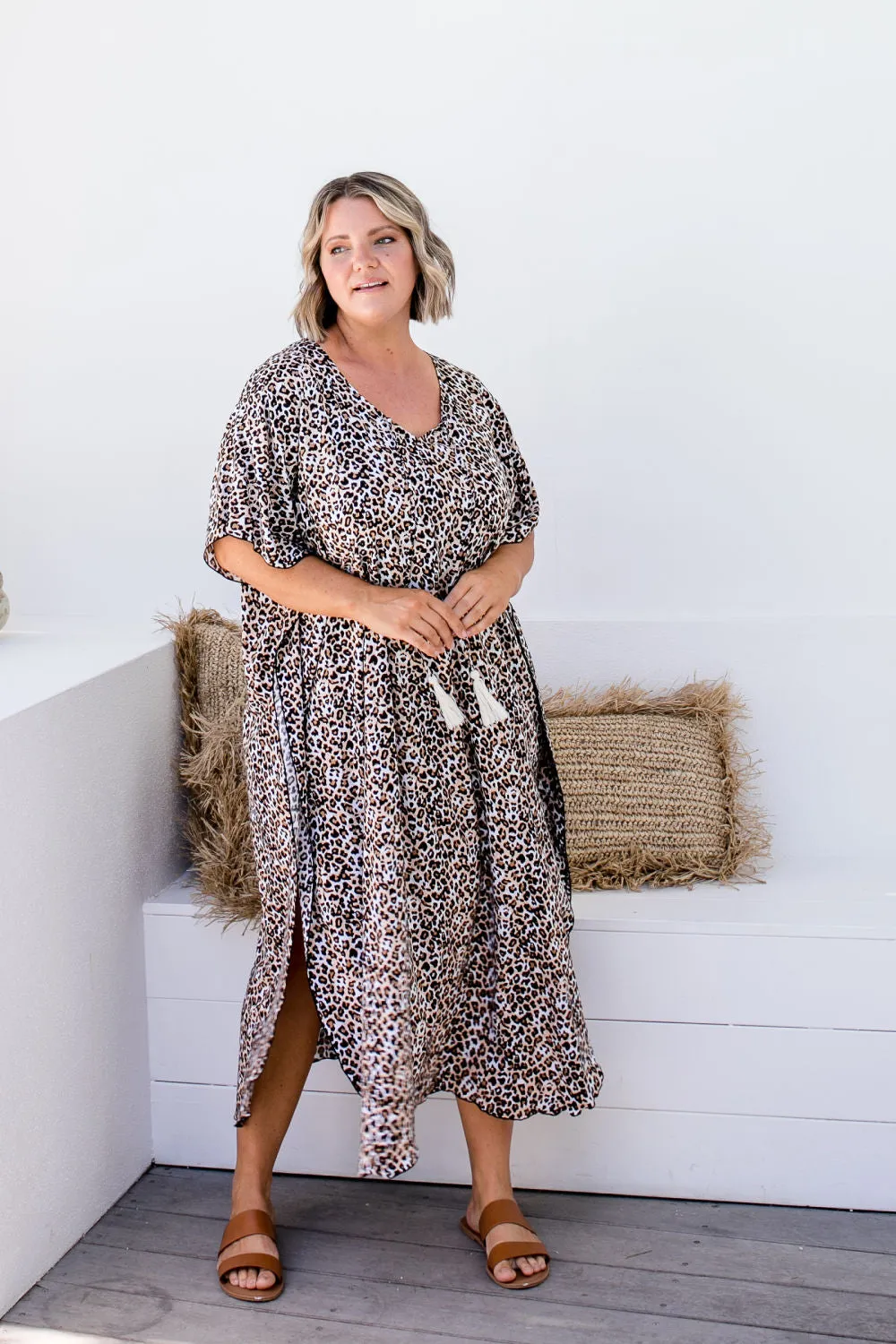 Long Kaftan Dress - Leopard Print