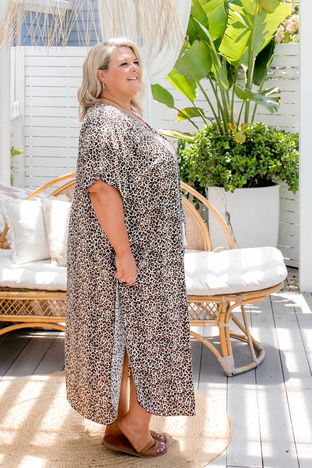 Long Kaftan Dress - Leopard Print